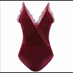 Alexa Wine Red Velvet Body Suit